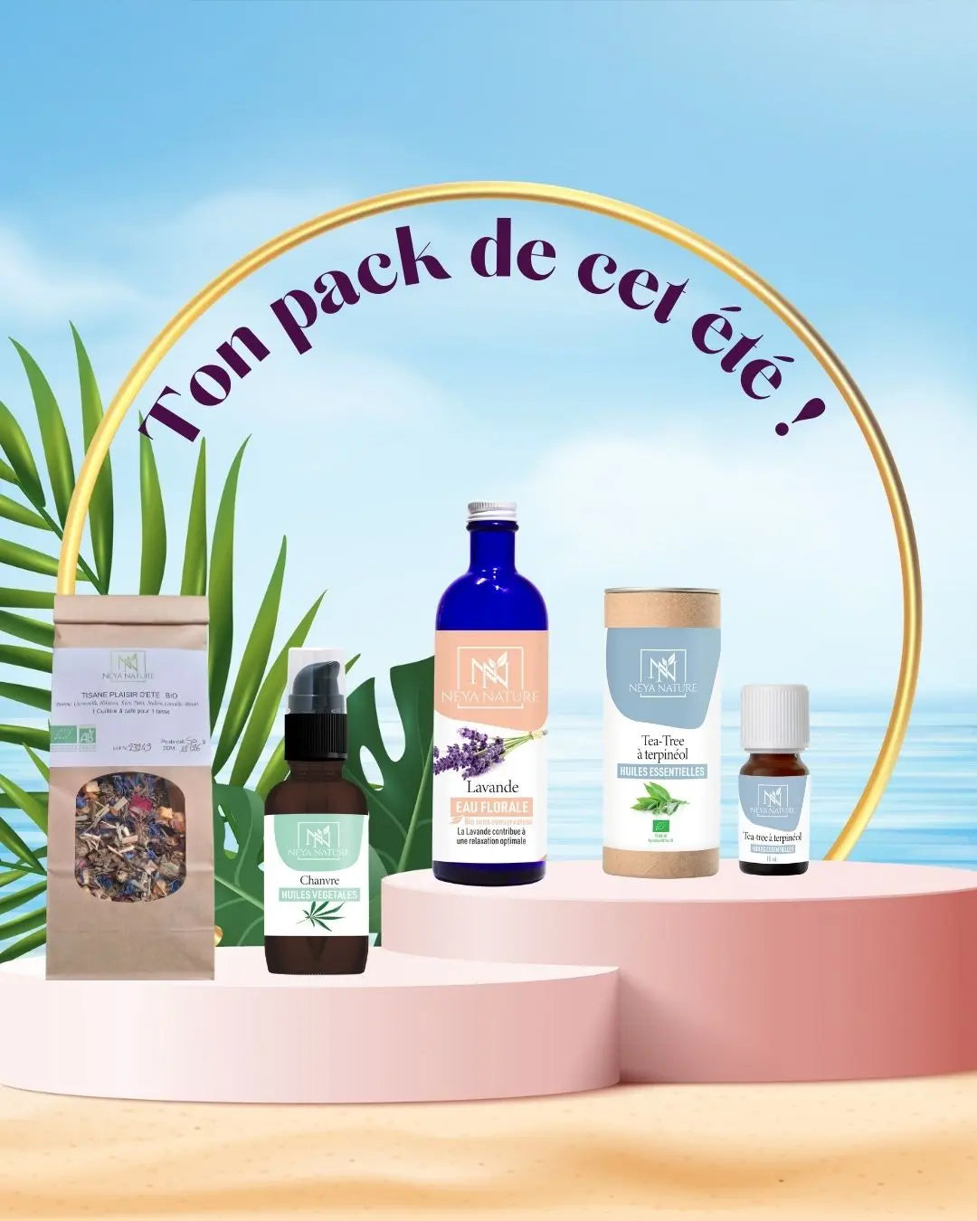 coffret huile essentielle tea tree 10ml   huile vegetale chanvre 30ml eau florale lavande 200ml tisane bio
